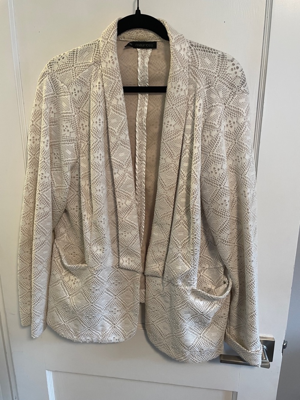 Maurices Cream Eyelet Open-Front Blazer